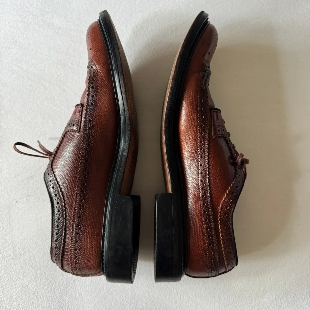 Vintage Sears Brogue Oxfords Men 10.5D Brown Leather Wingtip Dress Shoes Preppy